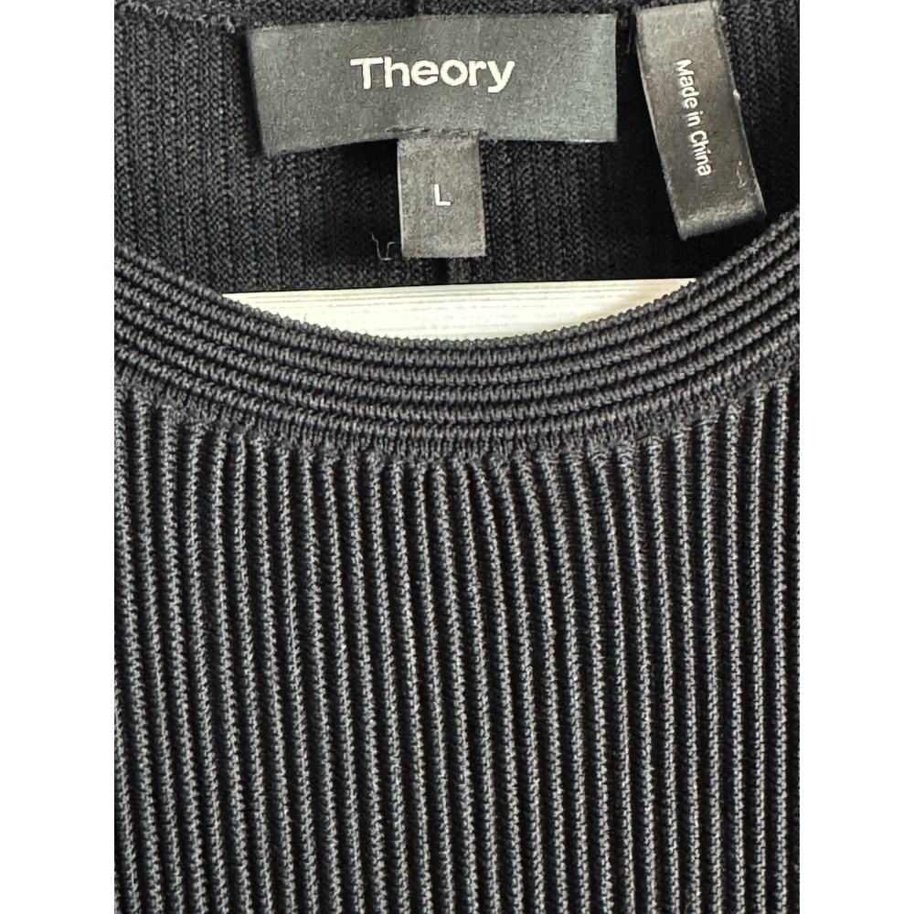 Theory Black Sleeveless Knit Peplum Top Fit & Flare Ribbed Textured Blouse Sz L - Picture 7 of 16